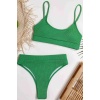  Yüksek Bel Fitilli Kumaş Tankini Bikini Takım Yeşil