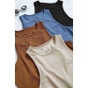 Tek Renk 1 Adet Kadın Kolsuz Örme Kumaş Bluz Crop Krem