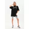 Unisex Taş Desenli Oversize T-Shirt - Siyah