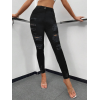 Kadın Yüksek Bel Slim Fit Lazer Kesim Yırtık Detaylı Kot Pantolon/ Jean