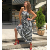 Kadın Ayarlanabilir Askılı Geometrik Desen Kuşaklı Gipeli Süprem Elbise