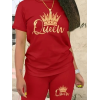 Kadın Kısa Kollu Queen Baskı Viskon Ikili Takım