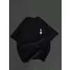 Unisex Bisiklet Yaka Baskılı Oversize T-Shirt - Siyah