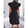 Kadın Kısa Kollu Boyundan Bağcıklı Eteği Pileli Ithal Krep Elbise