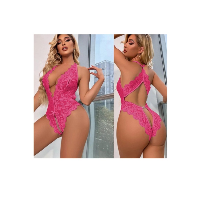  Fuşya Özel Bölgesi Ve Sırtı Açık Babydoll Seksi Gecelik 15064