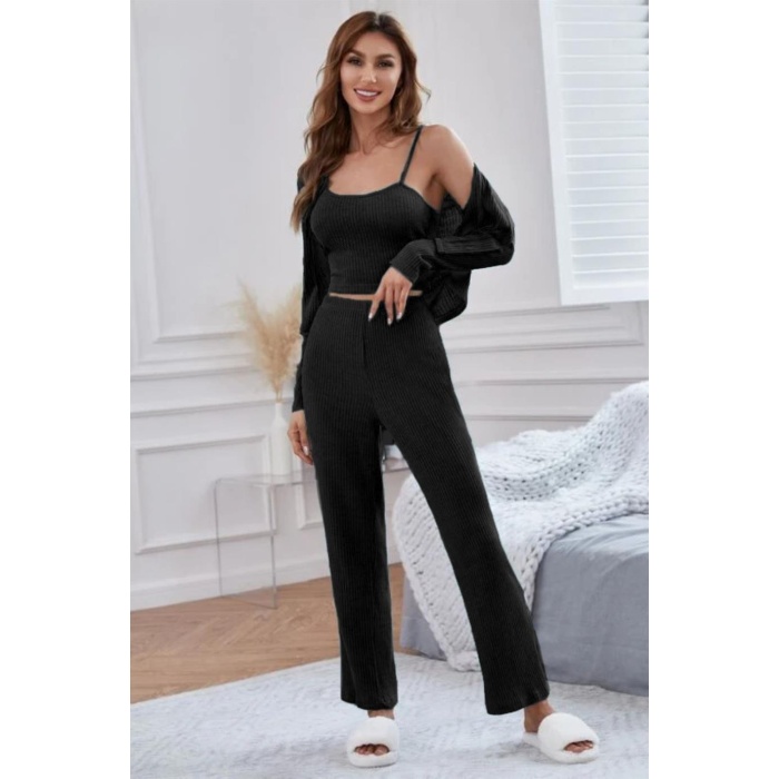  Viskon Siyah 3 Lü Trend Crop Takım 7010