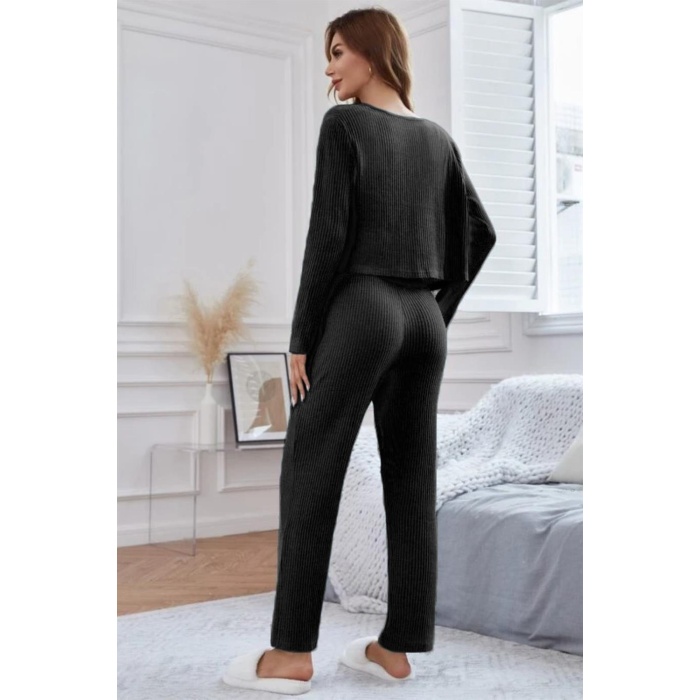  Viskon Siyah 3 Lü Trend Crop Takım 7010