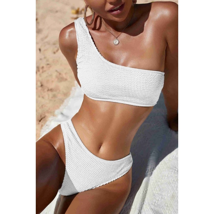Özel Fitilli Kumaş Bikini Takım Beyaz