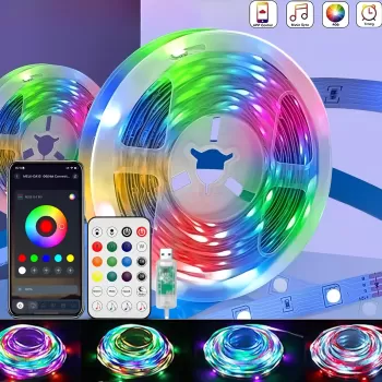 Animasyonlu Suya Dayanıklı Şerit LED 10 mt USB Girişli Telefon Kontrollü Rgb Sese Duyarlı