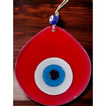 Orta Boy Şeffaf Kırmızı Damla Desen Nazar Boncuklu Duvar Dekoru Cam Duvar Süsü