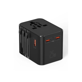 25w Evrensel Seyahat Adaptörü, Eu/us/uk/au Priz Dönüştürücü, 1x Usb, 2x Type-c Hızlı Şarj