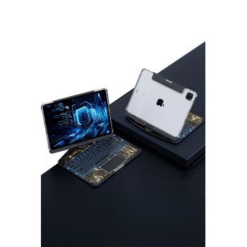 KYL06 JP11 iPad Pro 11 (2022) Kılıf Vales Dönen Ledli Klavyeli Tablet Kılıfı - Siyah