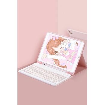 KYL06 iPad Pro 11 (2024) Kılıf KC01 Smart Klavyeli Tablet Kılıfı - Pembe