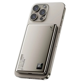 KYL06 PW555 5.000 mAh Dijital Göstergeli 18W Type-C ve 15W Kablosuz Şarj PD Hızlı Şarj Magsafe Powerbank - Titanyum