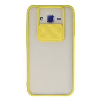 KYL06 Samsung Galaxy J7 Kılıf Palm Buzlu Kamera Sürgülü Silikon - Sarı