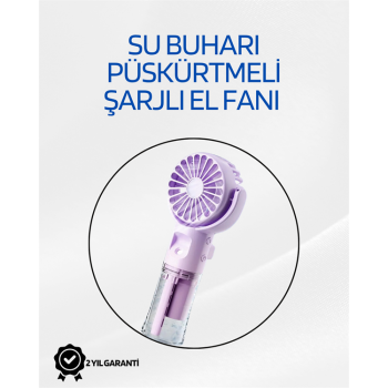 Taşınabilir Şarjlı Su Sisi Püskürtmeli Mini El Fanı – 4 Hız Ayarı, Tip-C Şarjlı, Sessiz Motor