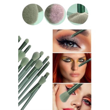 Makyaj Fırça Seti Yeşil 13 Parça Fondöten Fırçası Allık Fırçası Far Fırçası