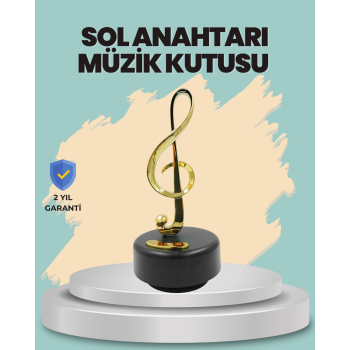Altın Nota Sol Anahtarı Müzik Box Döner Mekanizmalı Hediyelik