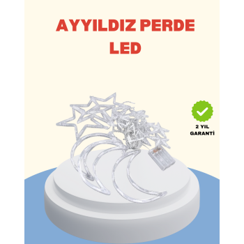 Pilli Çalışan Yıldız Ay Perde Led Işık 2 Modlu Dekorasyon