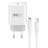 KYL06 C87C 30W Type-C Çıkışlı Ekstra DL50 1M Type-C to Lightning Kablolu PD Şarj Cihazı - Beyaz