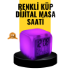 7 Renk LED Işıklı Alarmlı Dijital Küp Masa Saati Termometreli