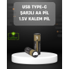 USB Type-C Girişli Şarjlı AA Lityum Pil | 1.5V Sabit Çıkış | 3200mWh (2li Paket)