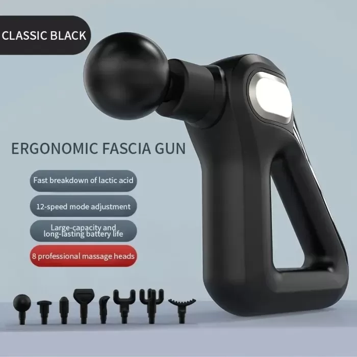 Fascial Gun KH-750 Gri LCD Sporcu Egzersiz Masaj Aleti 8 Başlıklı