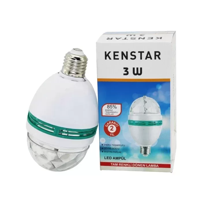 Renkli Led Ampul Disko Ampulü Hareketli 360 Derece Dönen Disko Topu
