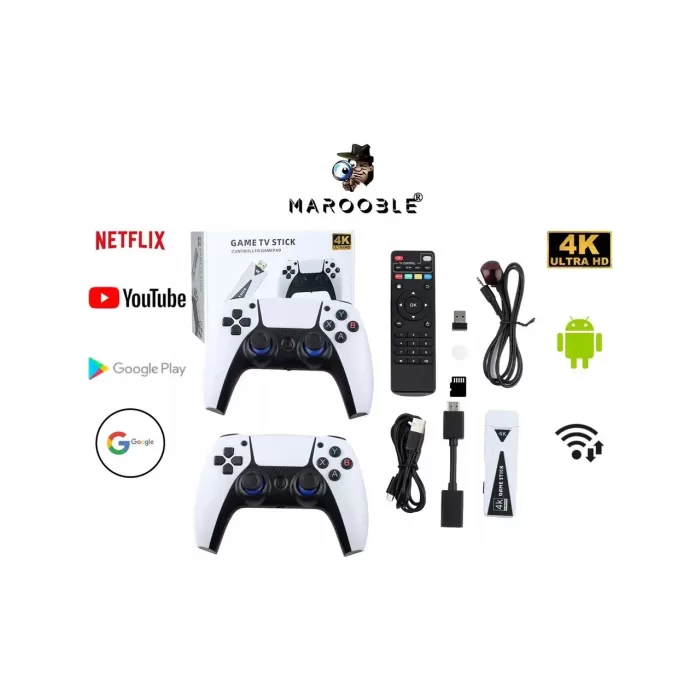 4K Game Tv Stick Android Tv Wifi Kablosuz Çift Kol Game Stick 64GB Hafıza Atari