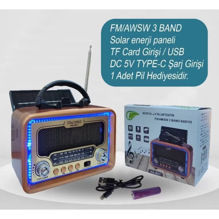 Egonex İtalyano Nostaljik, Bluetooth Bağlantılı, FM-AM-SW 3 Band Radyo KA-847