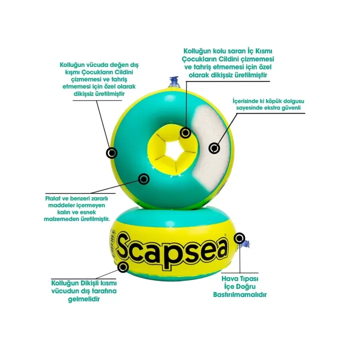 Scapsea Çocuklar Için Yüzme Kolluğu Içi Dolgulu 10KG - 40KG Arası Tamir Bandı Hediyeli