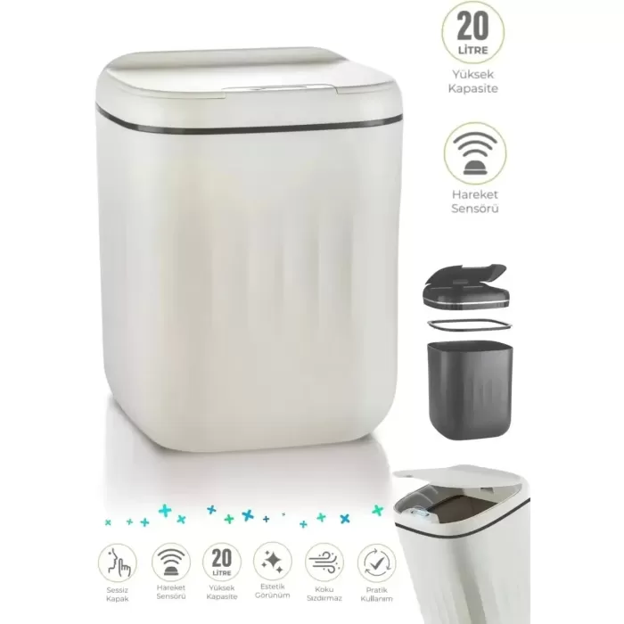 Akıllı Sensörlü Çöp Kovası Teknolojik Ofis Banyo Mutfak 20l Uv Işık Antibakteriyel Koku Geçirmez