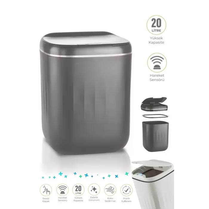 Akıllı Sensörlü Çöp Kovası Teknolojik Ofis Banyo Mutfak 20l Uv Işık Antibakteriyel Koku Geçirmez