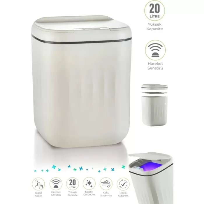 Akıllı Sensörlü Çöp Kovası Teknolojik Ofis Banyo Mutfak 20l Uv Işık Antibakteriyel Koku Geçirmez