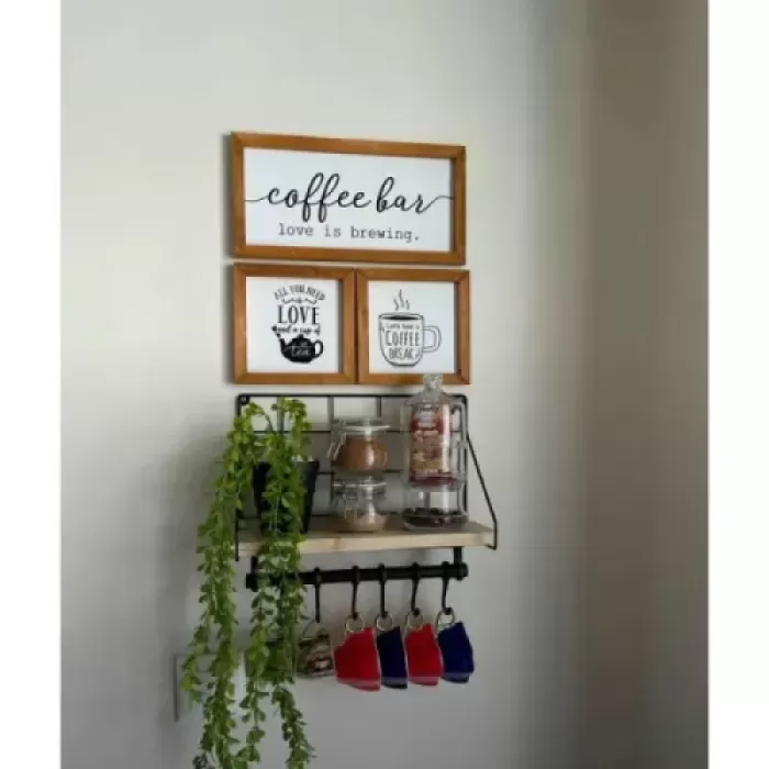 Metal Askılıklı Kahve Köşesi Rafı