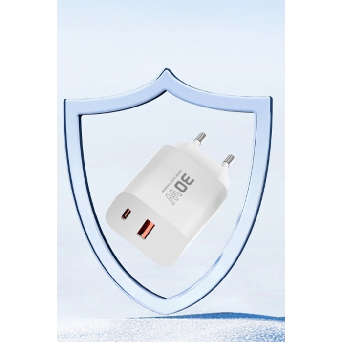 KYL06 C89Q 1 Adet 30W Type-C ve 1 Adet 22.5W USB Çıkışlı Ekstra DL49 1M USB to Type-C Kablolu PD Şarj Cihazı - Beyaz