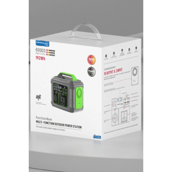 KYL06 CN04 Powerbank 300W 60.000 mAh 5W Led Işıklı Kamp Şarj PD 60W - Gri