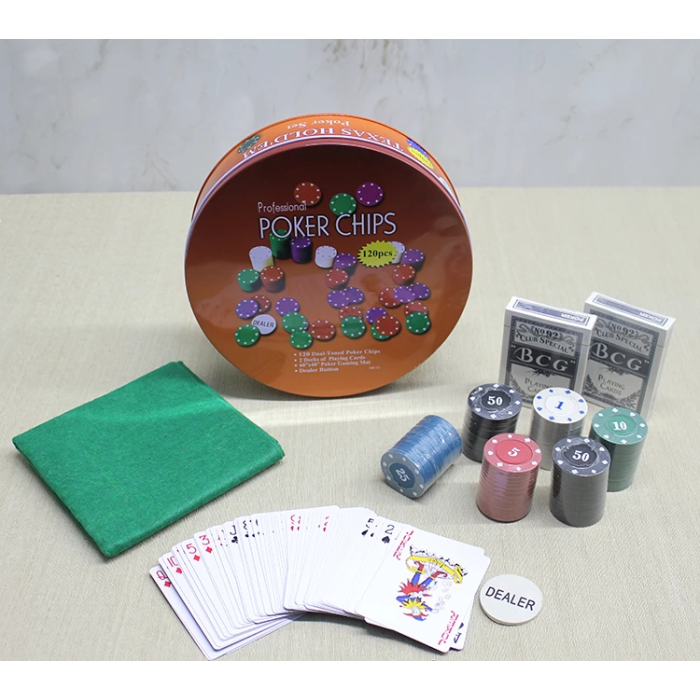 Metal Kutulu 120 Chip Ve 2 Adet İskambil  Kağit Setine Sahip Poker Oyunu Alk3535