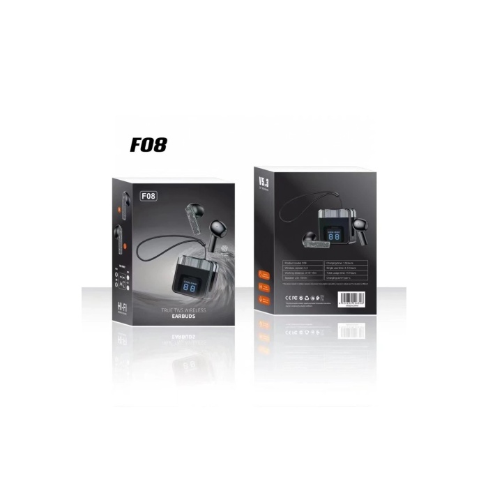 KYL06 F08 Dijital Şarj Göstergeli TWS Bluetooth Kulaklık - Siyah