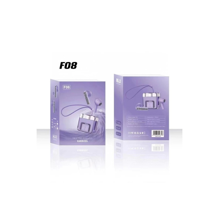 KYL06 F08 Dijital Şarj Göstergeli TWS Bluetooth Kulaklık - Mor