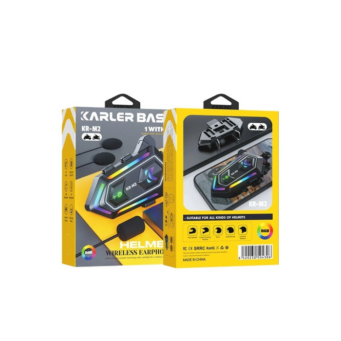 KYL06 KRM2 RGB Motosiklet Sürücüleri İçin IPX6 Su Geçirmez Özellikli Kablosuz Bluetooth Kulaklık - Siyah