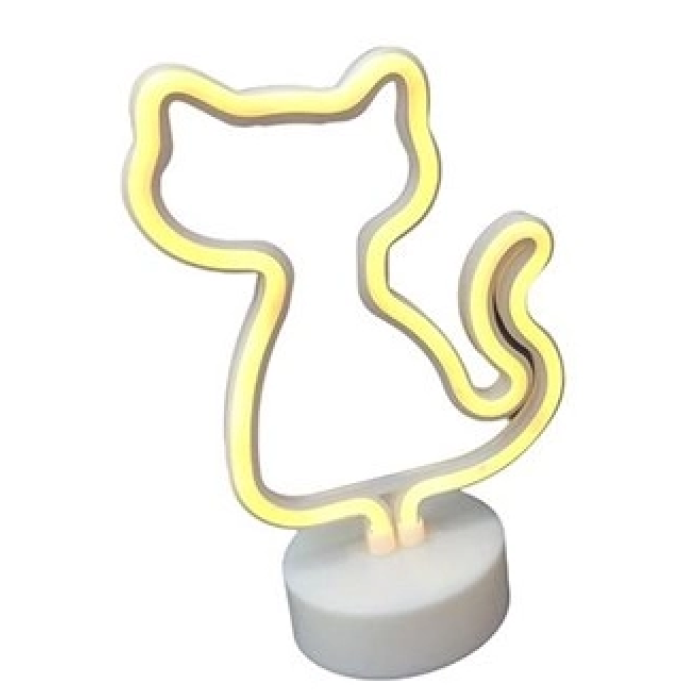 Neon Işıklı Kedi Lamba Pil+usb Pembe Işık Mz-122