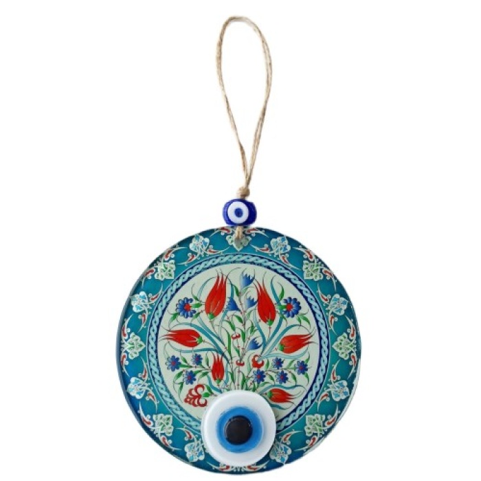 Nazar Boncuklu Lale Desenli Füzyon Cam Duvar Süsü