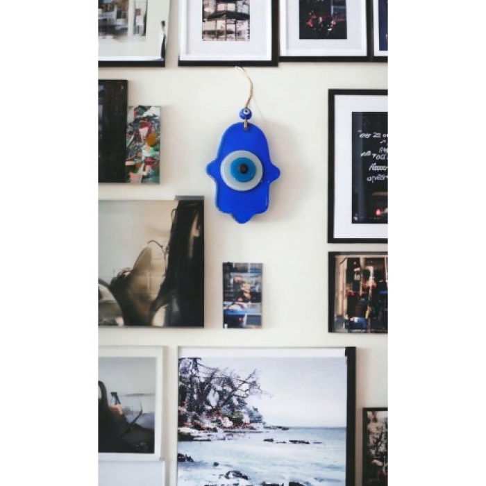 Nazar Boncuklu Şeffaf Mavi Fatma Ana Bereket Eli Cam Duvar Süsü