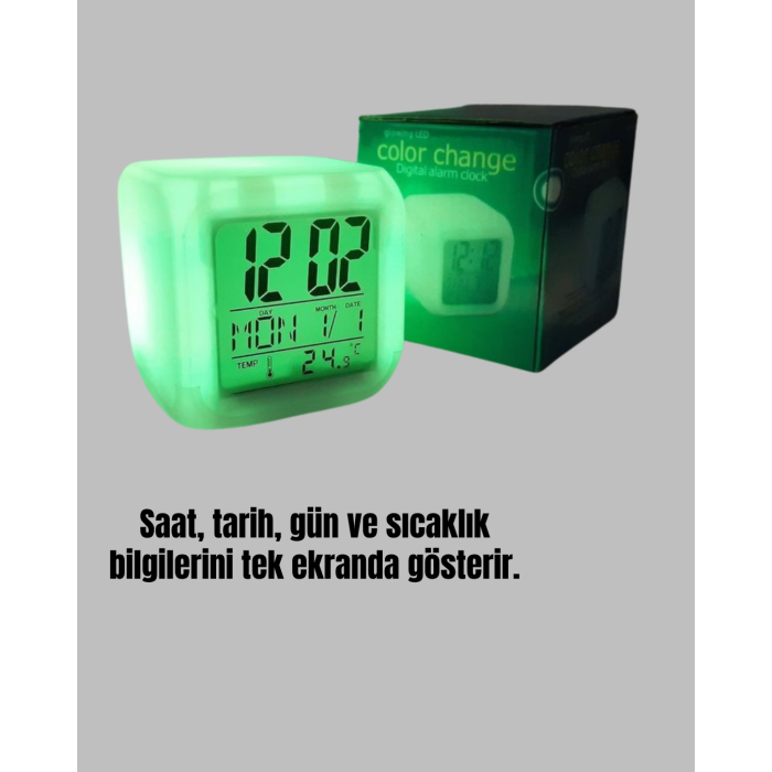 Gece Lambası Fonksiyonlu Renk Değiştiren LED Küp Dijital Saat