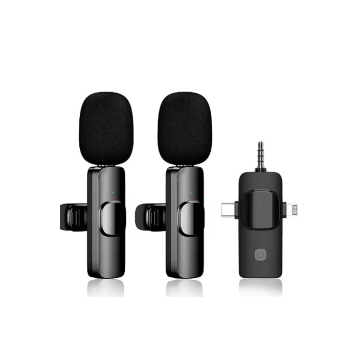 Yüksek Kalite Profesyonel 3 In 1 Kablosuz Taşınabilir Yaka Mikrofonu Youtube Facebook Tiktok