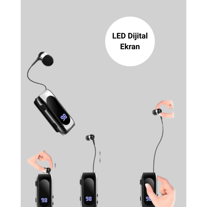 Bluetooth 5.2 Klipsli Kablosuz Kulaklık – Dijital Ekran & Titreşimli Uyarı