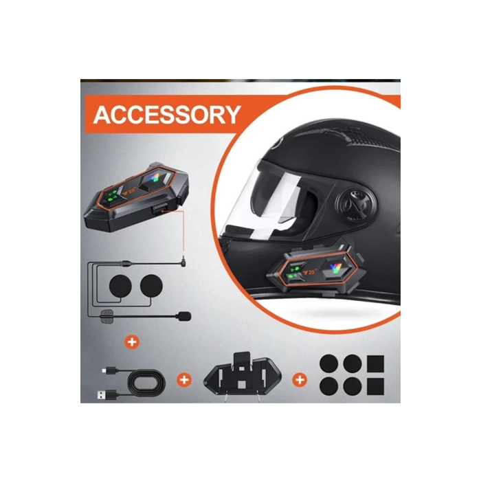 Y20 2x 1000m Telsiz Mesafeli 2 Kişi Bağlantılı Bluetooth Kask Kulaklık Fenerli İntercom