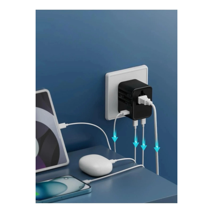25w Evrensel Seyahat Adaptörü, Eu/us/uk/au Priz Dönüştürücü, 1x Usb, 2x Type-c Hızlı Şarj