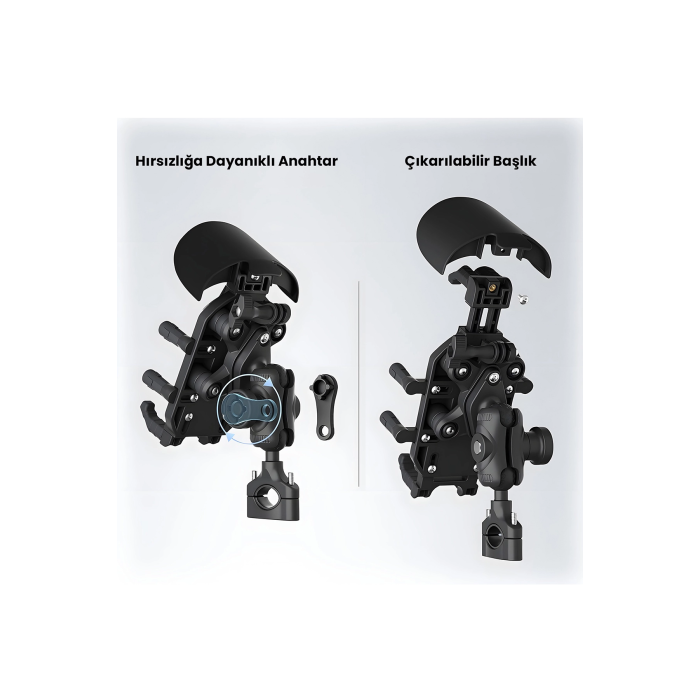 Gidon Bağlantılı Güneş Ve Yağmur Korumalı 360° Derece Ayarlanabilir Motosiklet Bisiklet Telefon Tutucu